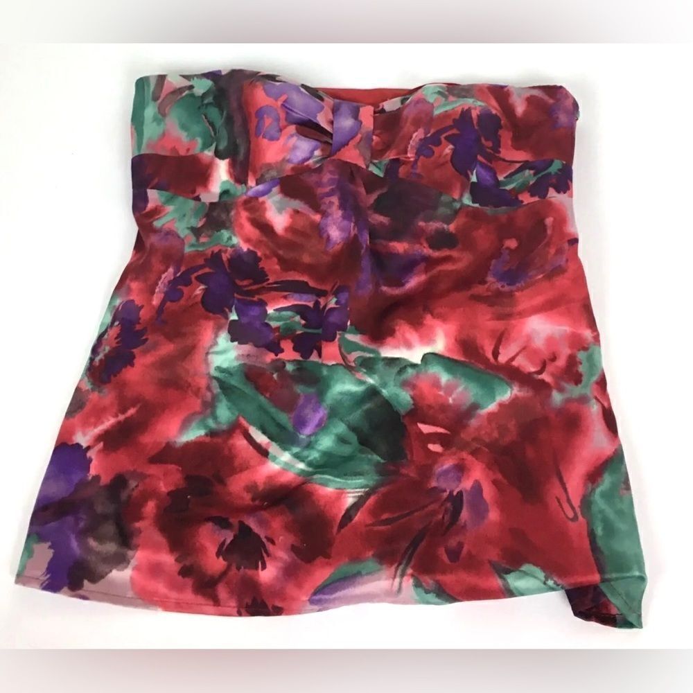 Ann Taylor LOFT Petite Strapless Red Floral Top Women Size 2
